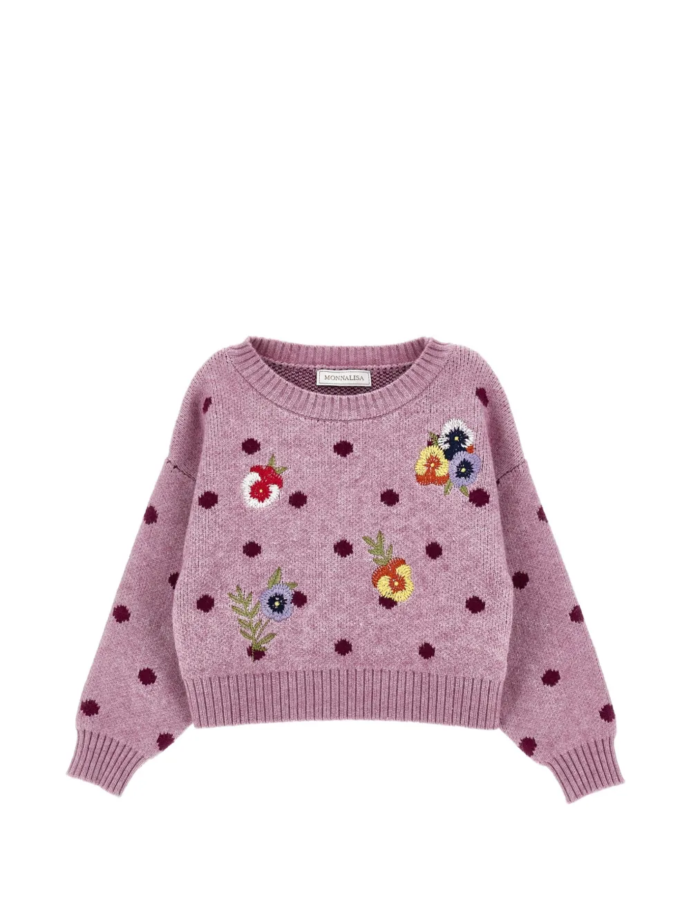 Monnalisa Maglione con ricamo a fiori - Rosa