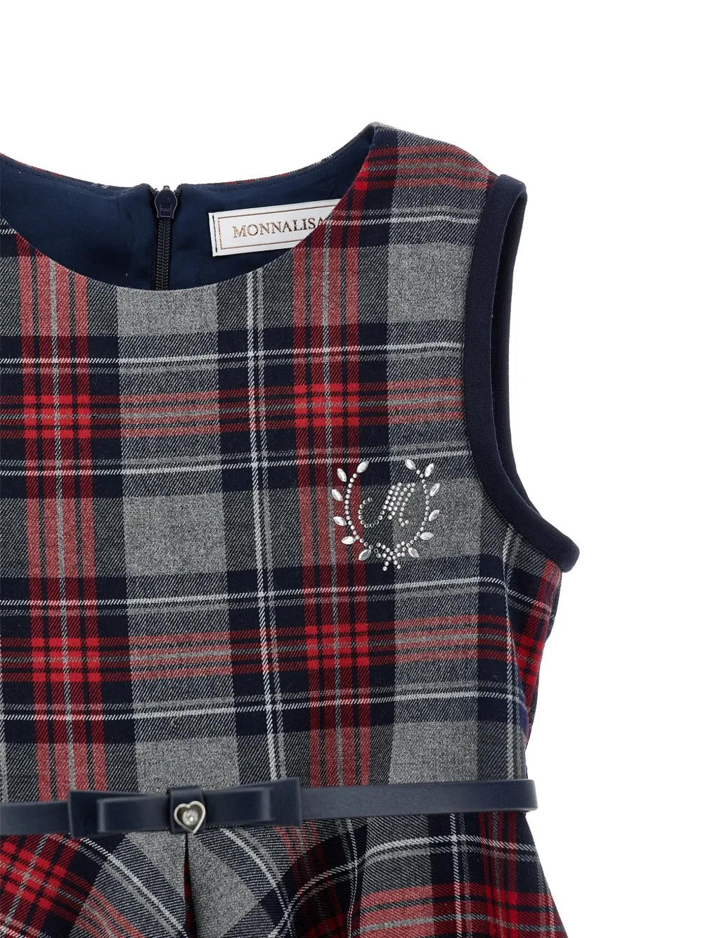 Monnalisa Jurk met tartan ruit en ceintuur Grijs