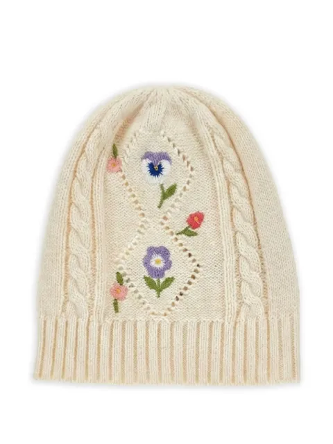 Monnalisa floral-embroidered cable-knit beanie hat