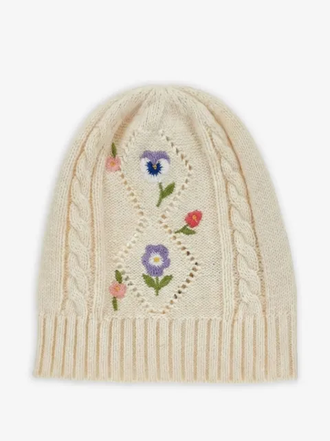 Monnalisa floral-embroidered cable-knit beanie hat