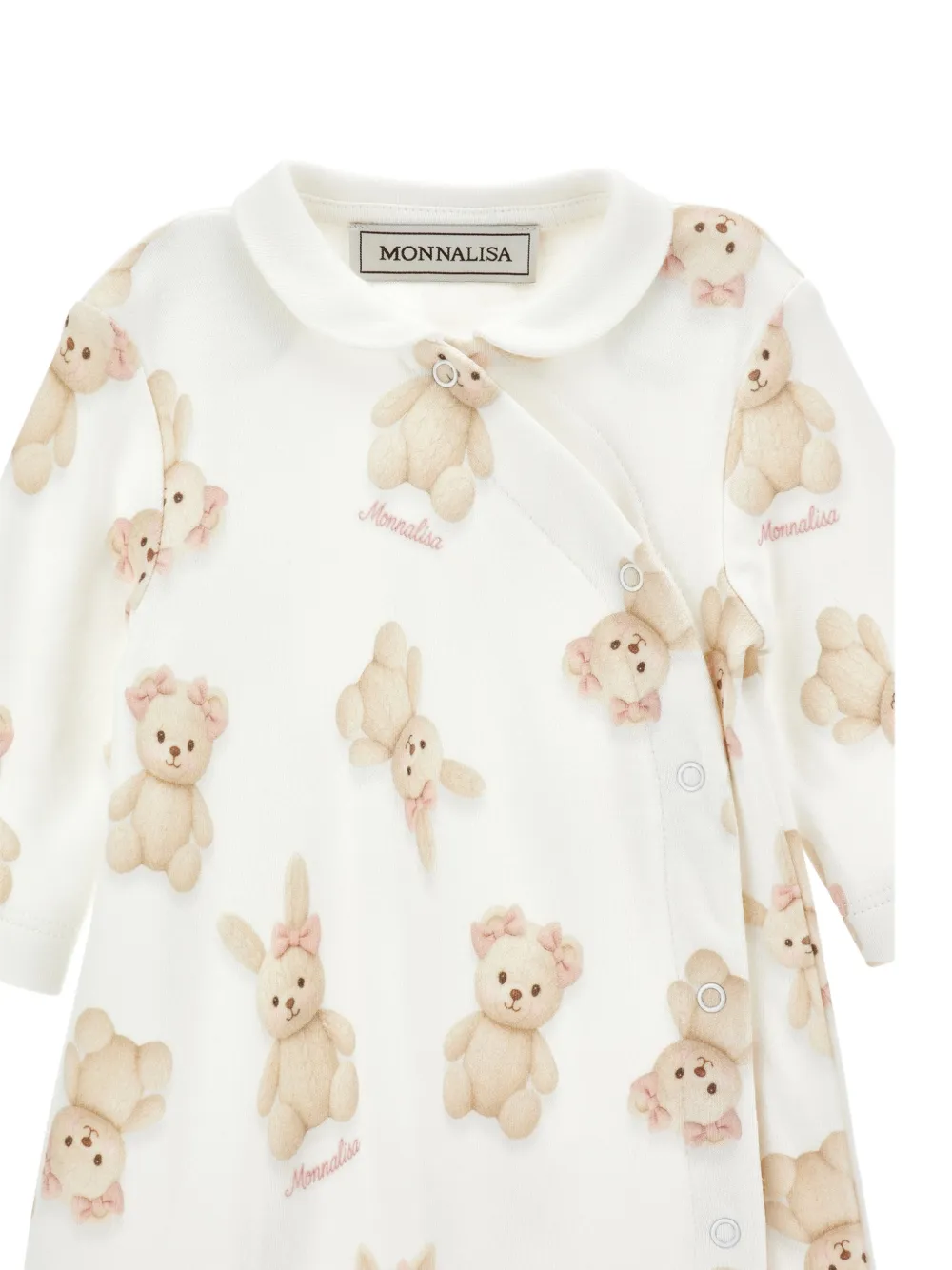 Monnalisa Pyjama met teddybeer-print en voetjes Wit
