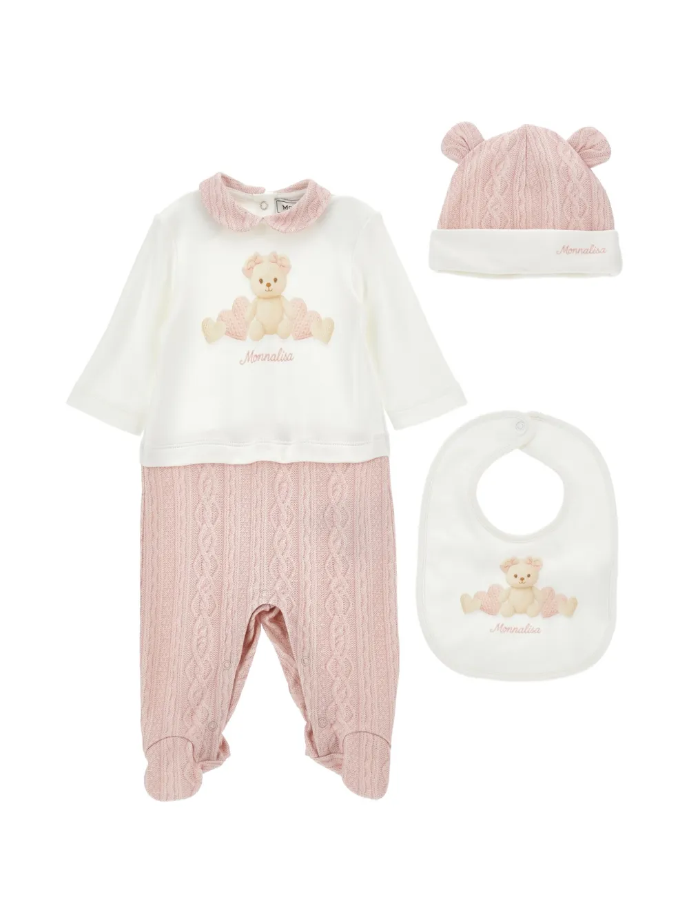 Monnalisa Strampler-Set mit Zopfmuster - Rosa
