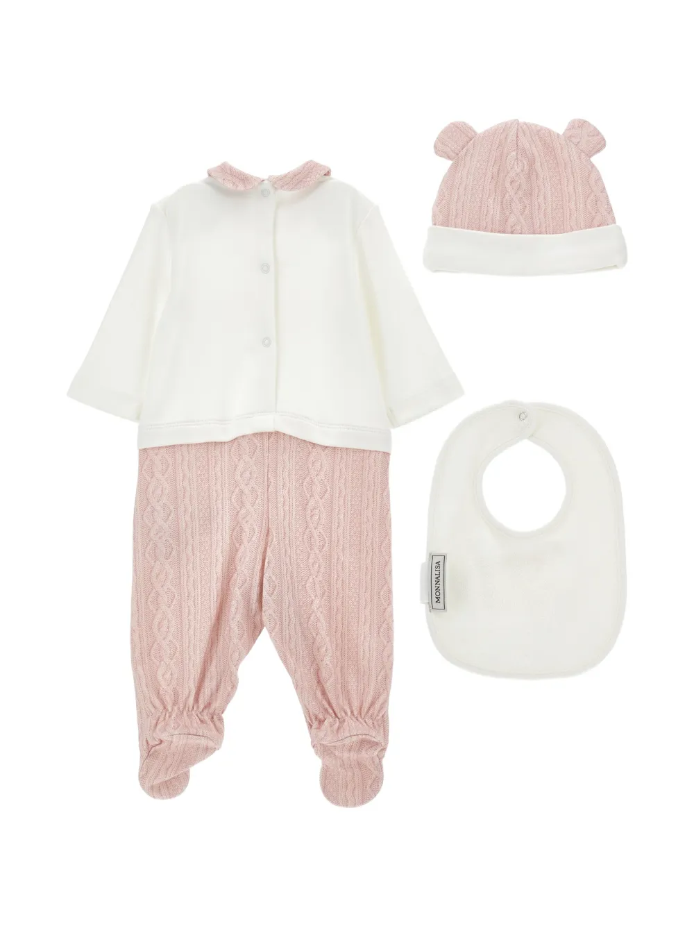 Monnalisa Kabelgebreide romper met beerprint Roze
