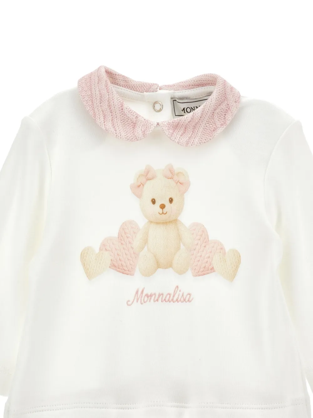 Monnalisa Kabelgebreide romper met beerprint Roze