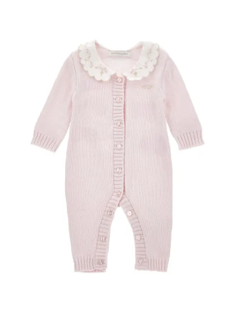 Monnalisa embroidered-collar knitted romper