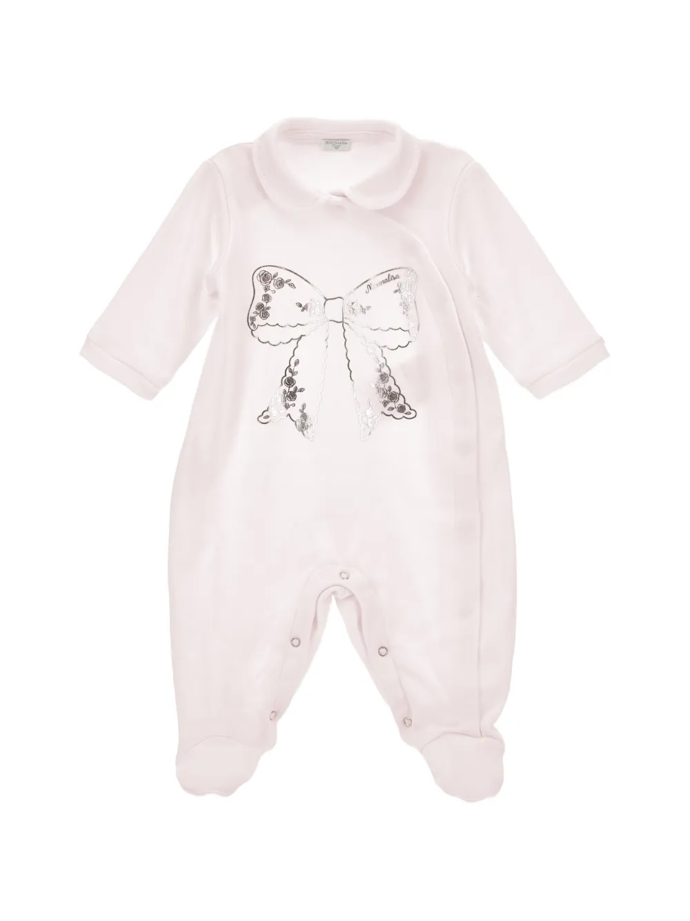 Monnalisa Babies' Bow-print Peter Pan-collar Sleepsuit In White