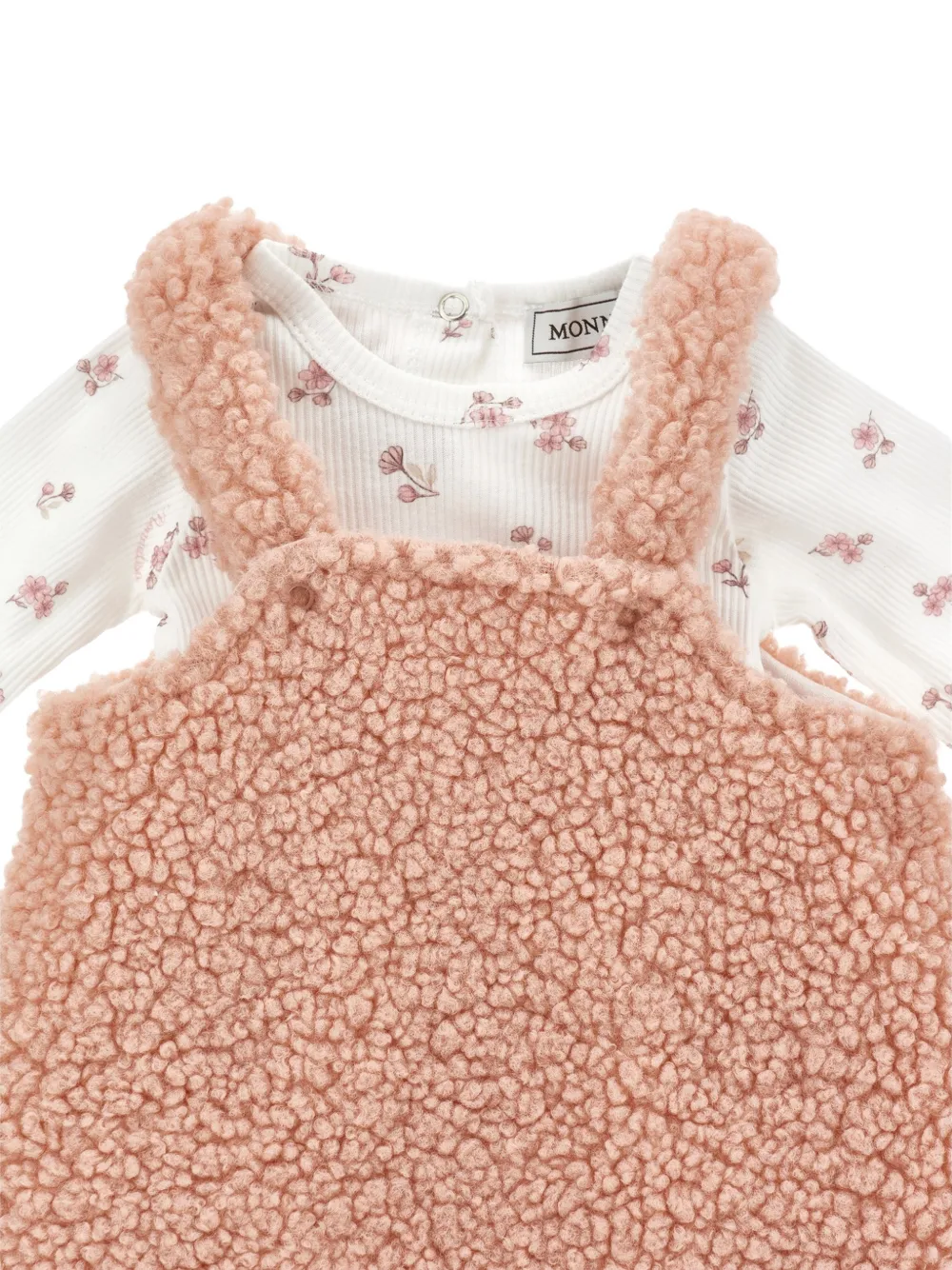 Monnalisa Jurkset met bloemenprint en teddy-textuur Bruin