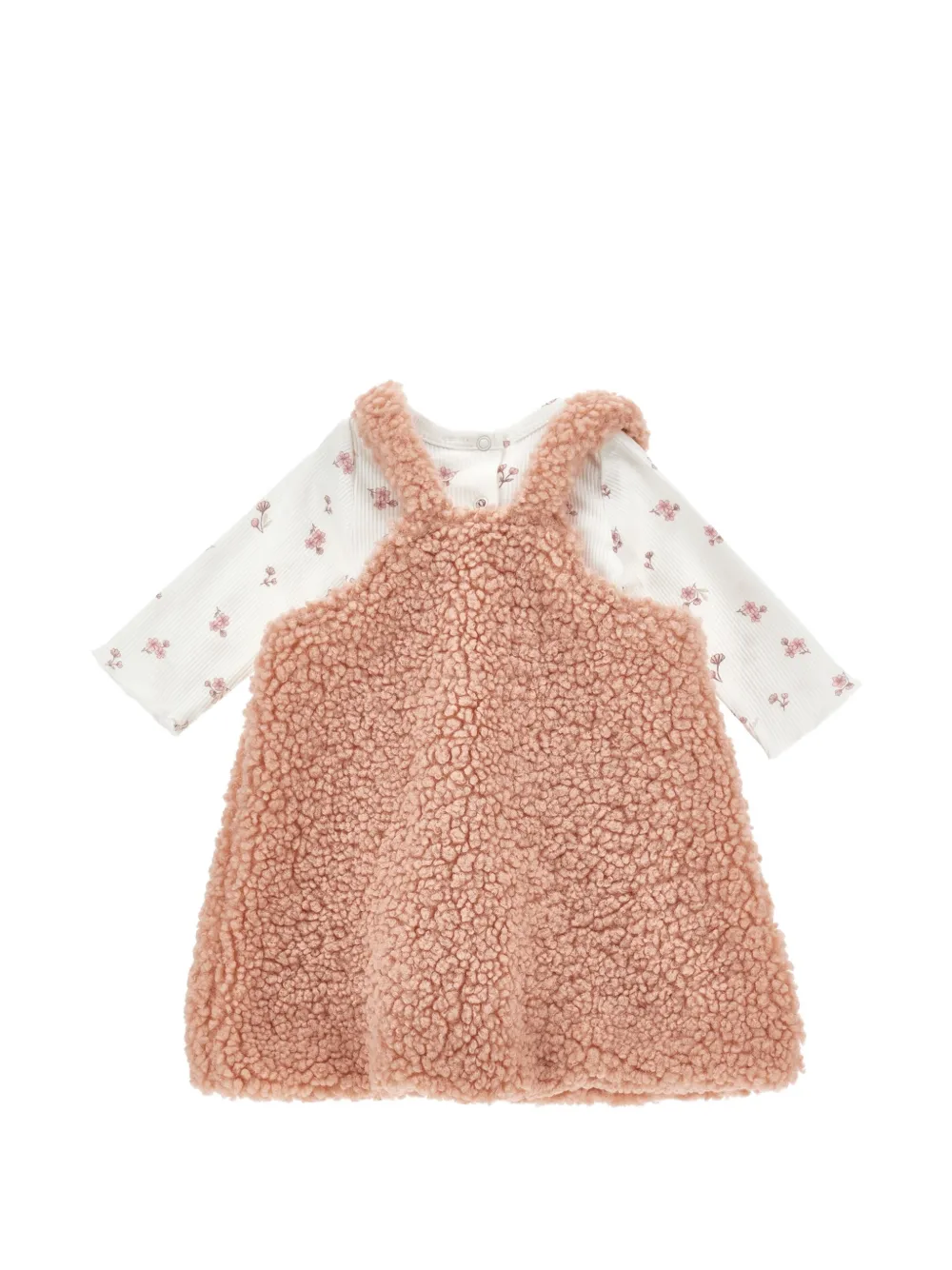 Monnalisa Jurkset met bloemenprint en teddy-textuur Bruin