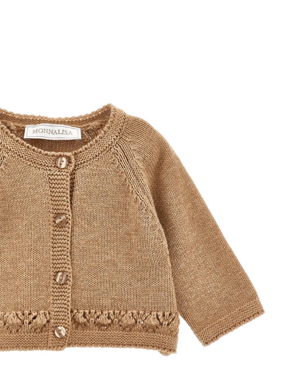 Monnalisa Vest met raglan mouwen en pointelle afwerking Beige
