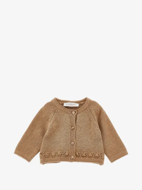 Monnalisa pointelle-trim raglan-sleeve cardigan
