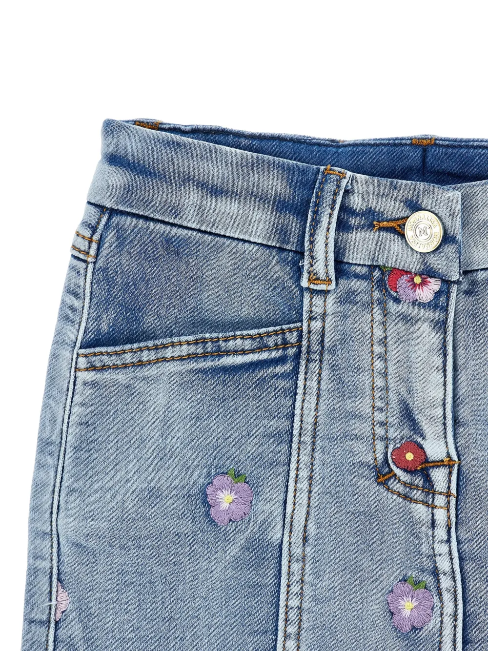 Monnalisa Spijkerrok met geborduurde bloemen Blauw