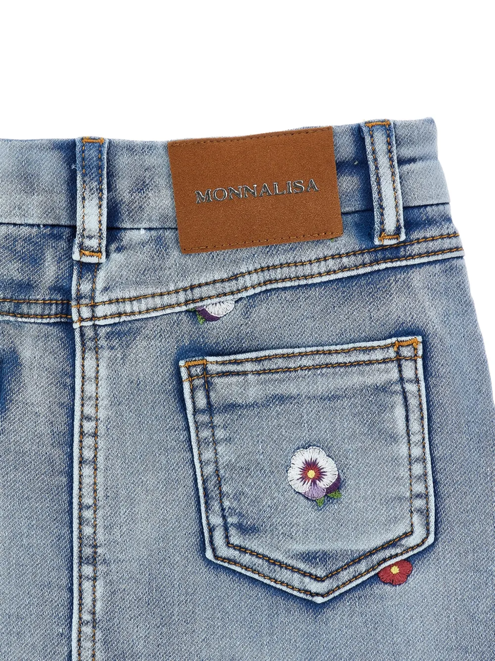 Monnalisa Spijkerrok met geborduurde bloemen Blauw