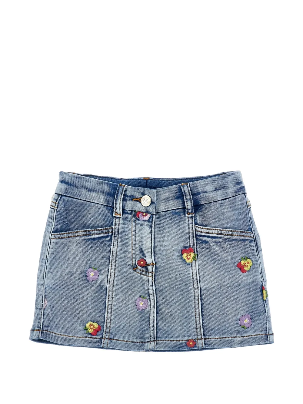 Monnalisa Gonna denim con ricamo floreale - Blu