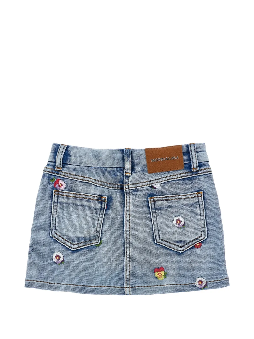 Monnalisa Spijkerrok met geborduurde bloemen Blauw