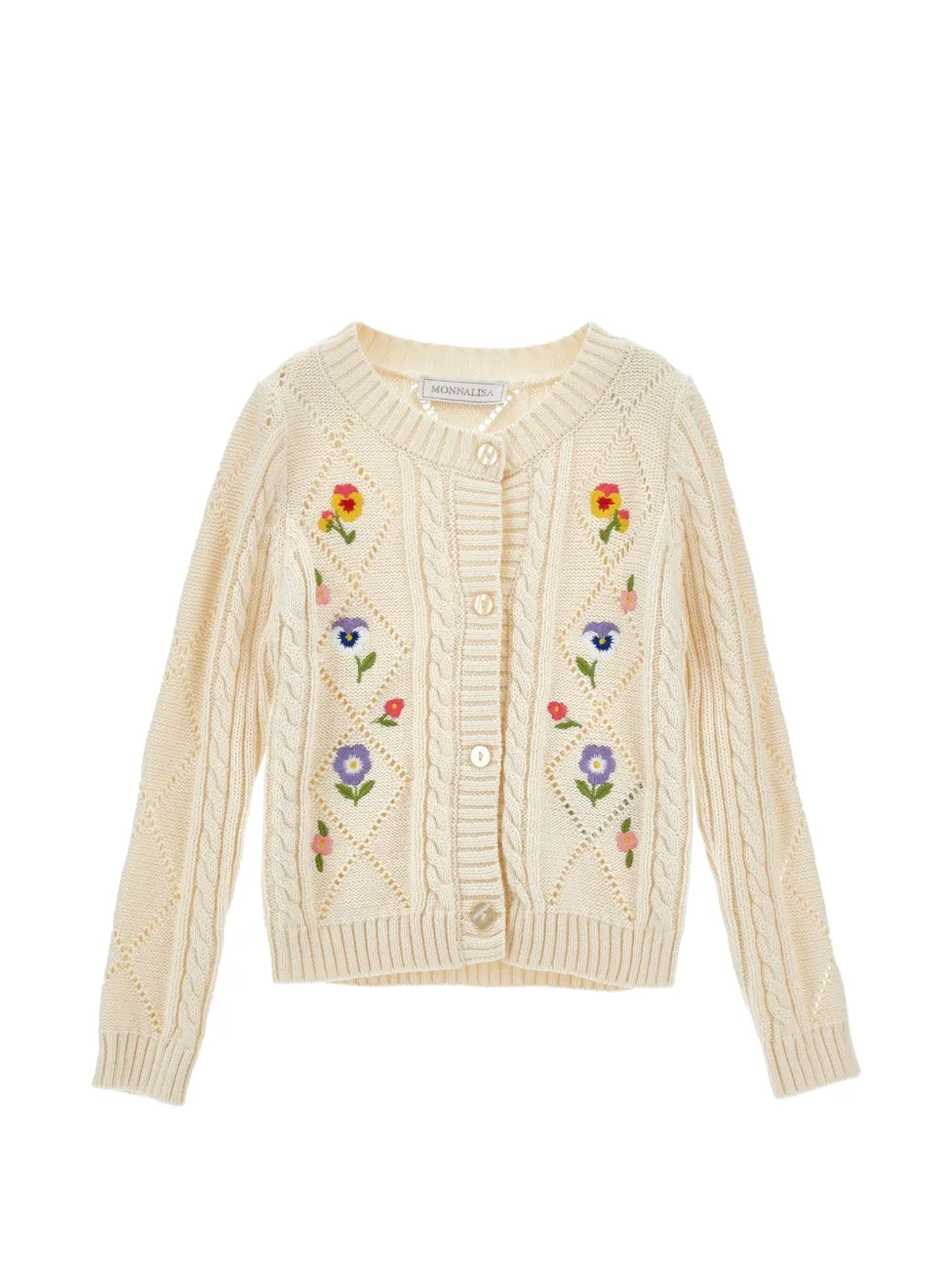 Monnalisa Cardigan con ricamo floreale - Toni neutri