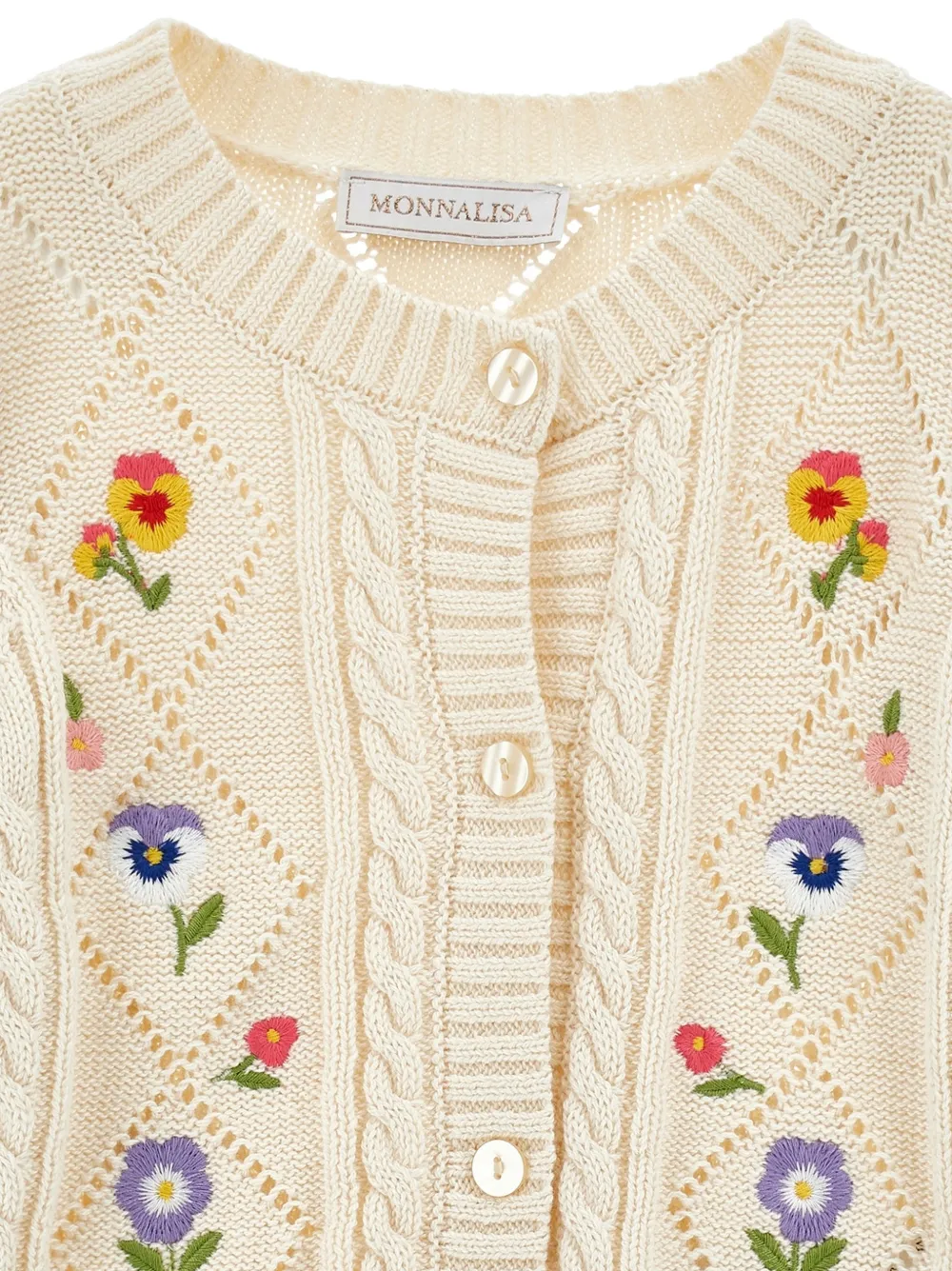 Monnalisa Vest met geborduurde bloemen Beige