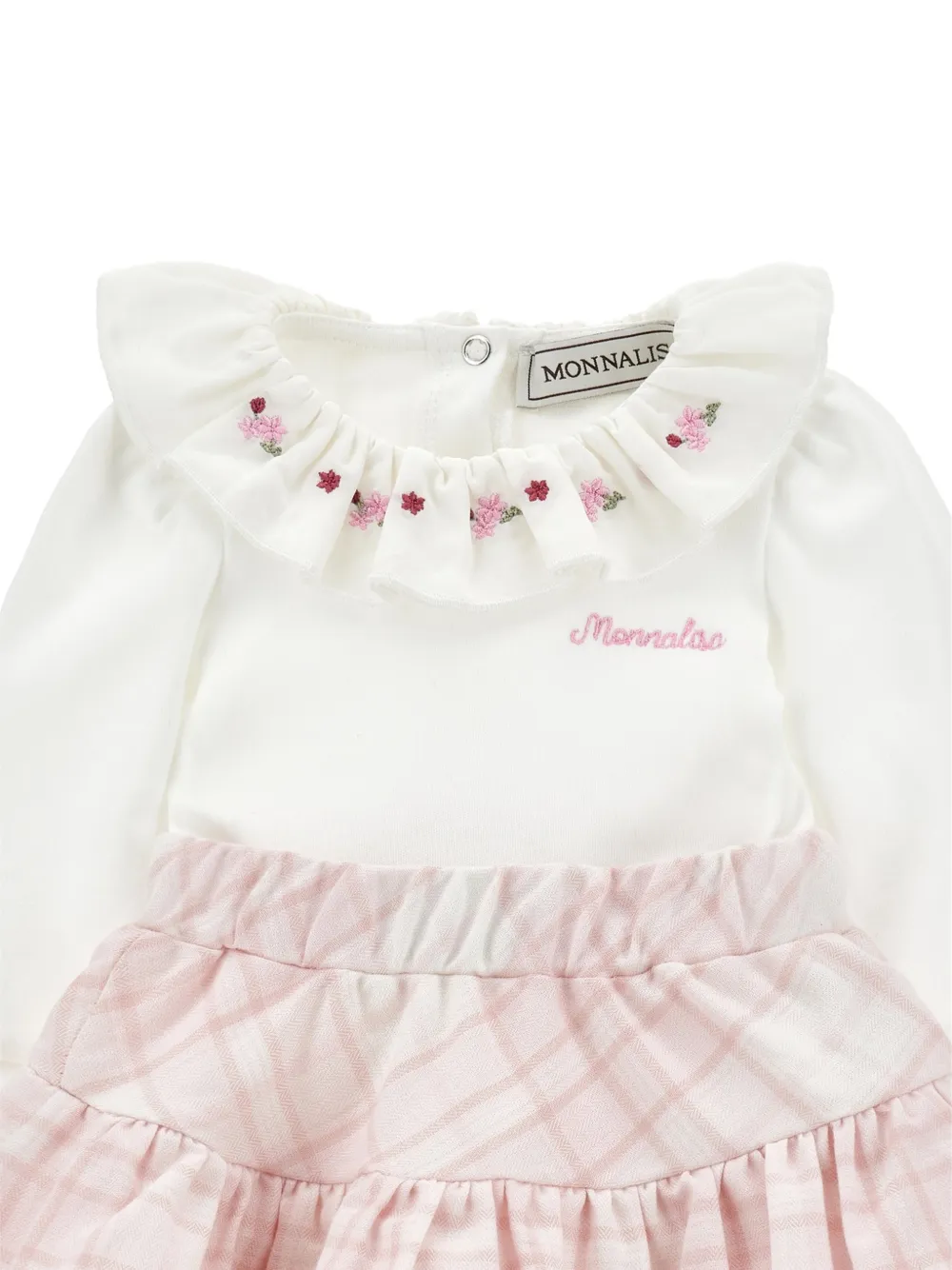 Monnalisa Rok met geborduurde bloemen en ruches Wit