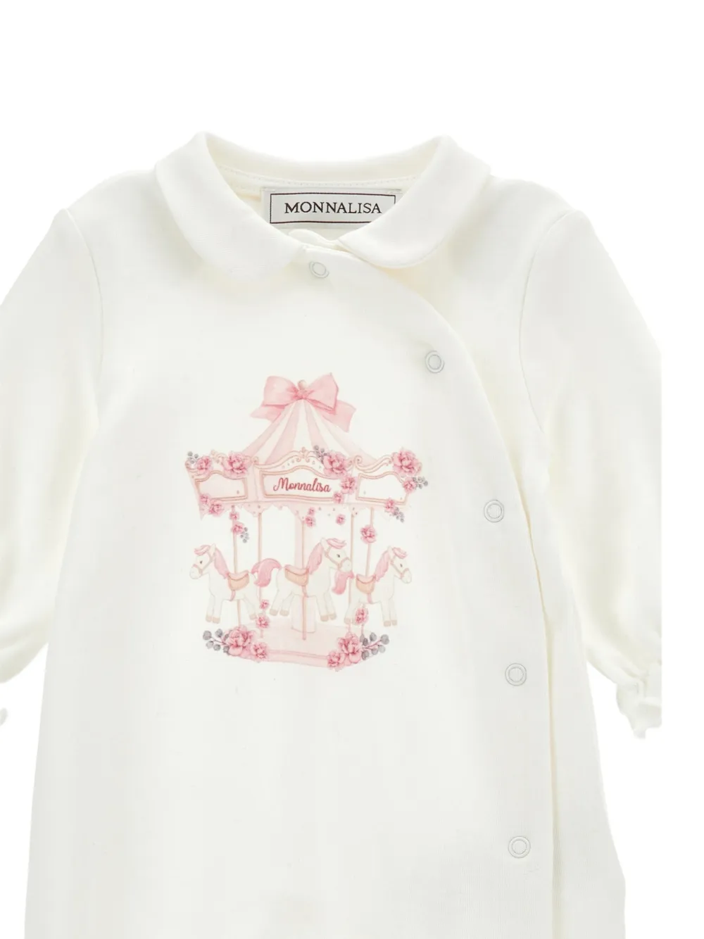 Monnalisa Driedelig romperset met carrouselprint en ruches Beige
