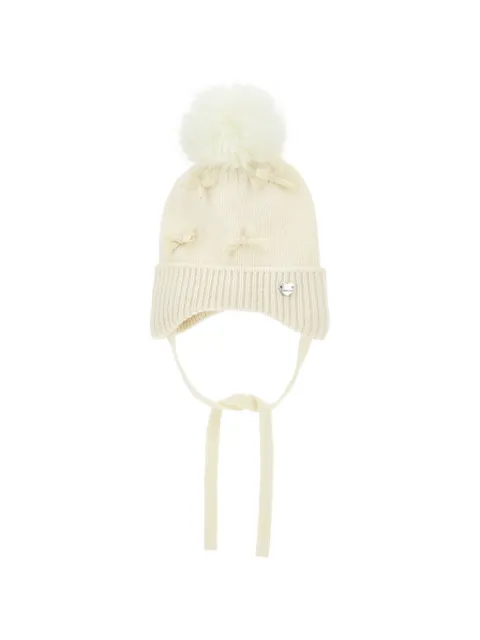Monnalisa bow-embellished pompom beanie hat