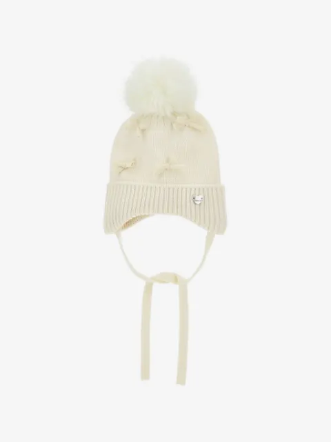 Monnalisa bow-embellished pompom beanie hat