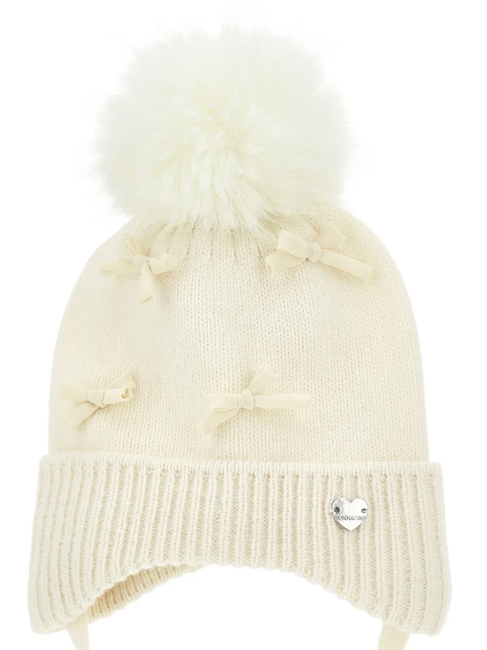 Monnalisa Muts met strik en pompom Beige