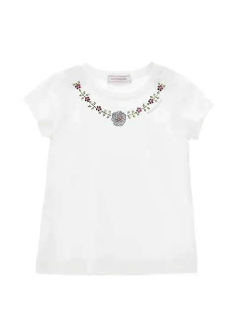 Monnalisa crystal-embellished floral-motif T-shirt