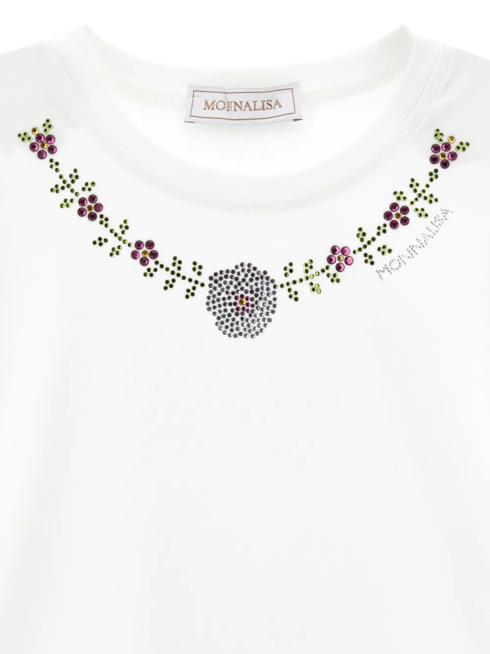 Monnalisa T-shirt verfraaid met kristallen en bloemen-patroon Wit