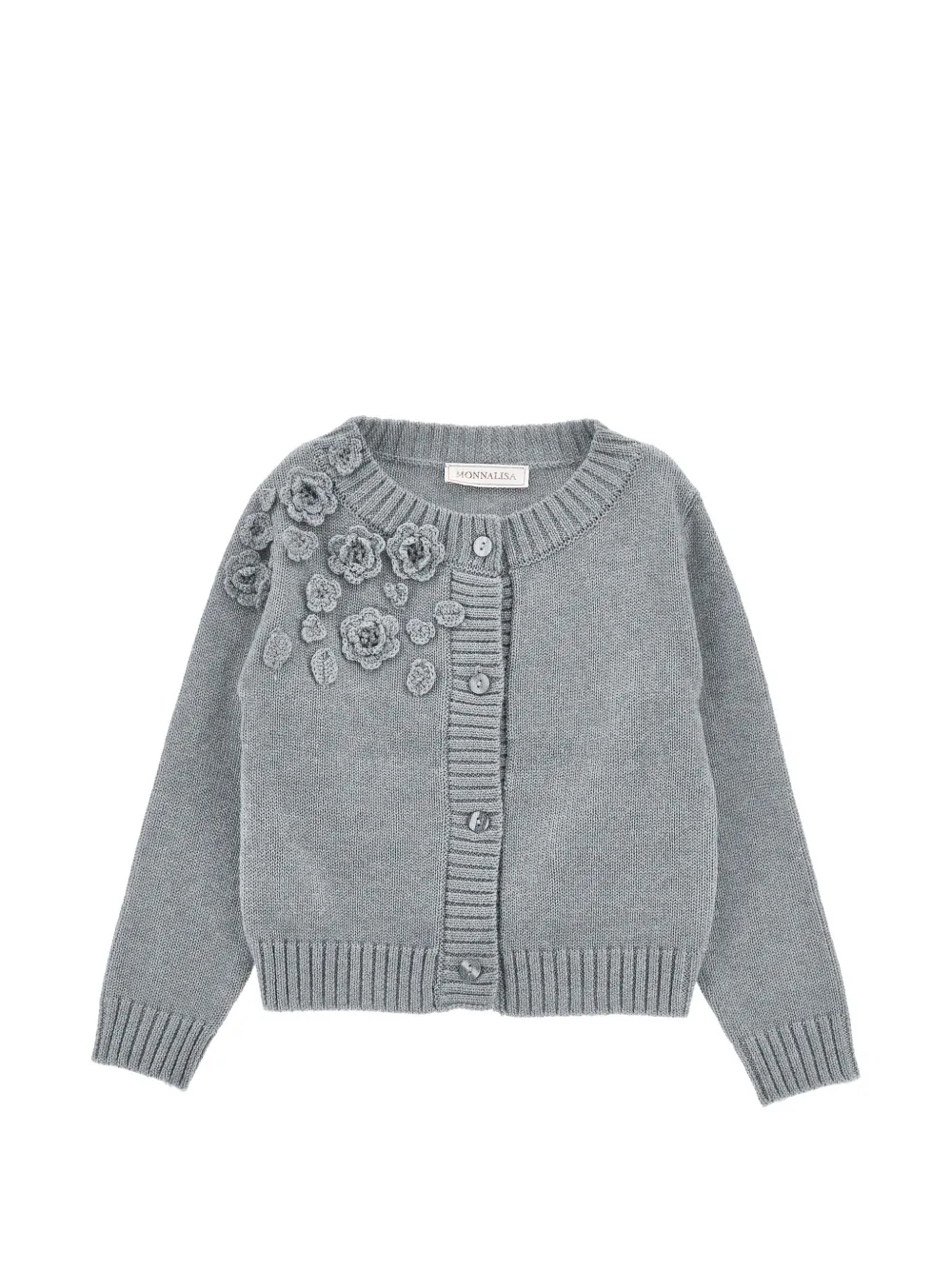 Monnalisa Cardigan mit Blumenapplikation - Grau