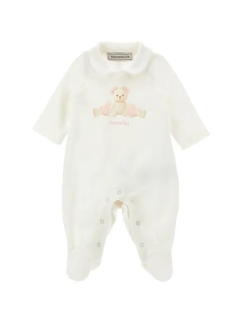 Monnalisa teddy-bear print Peter Pan-collar sleepsuit