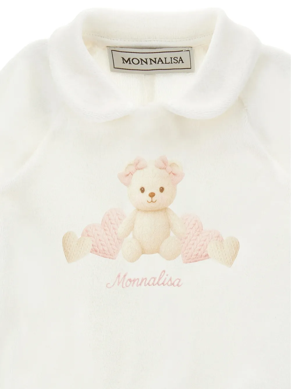 Monnalisa Pyjama met Peter Pan-kraag en teddybeer-print Wit