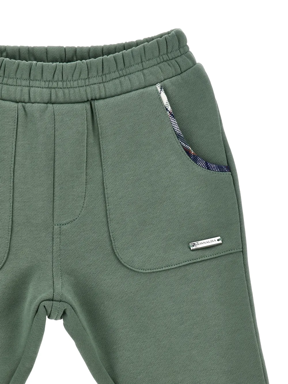 Monnalisa Trainingsbroek met geruite afwerking en logoplakkaat Groen