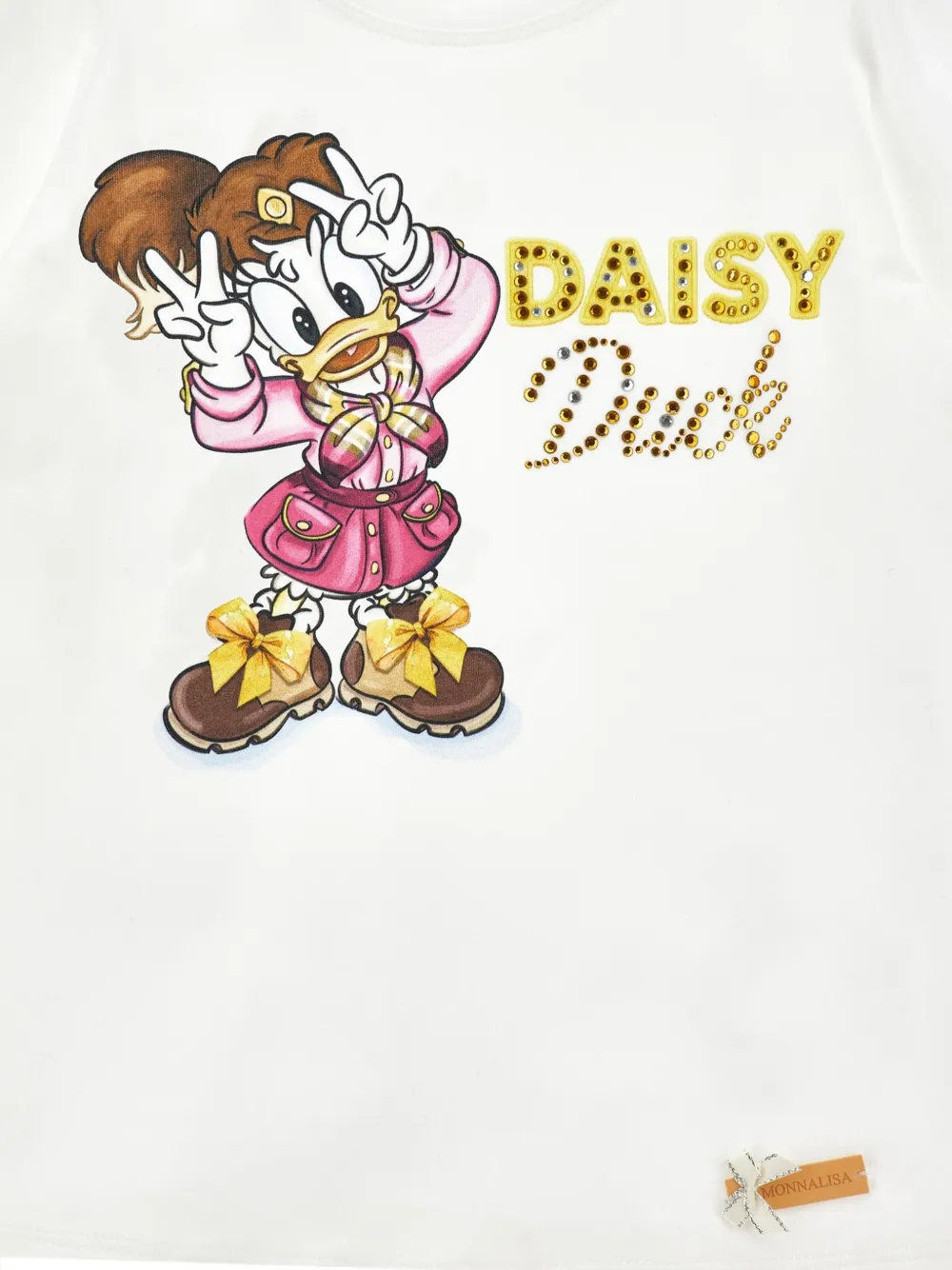 Monnalisa Daisy Duck T-shirt verfraaid met stras Wit