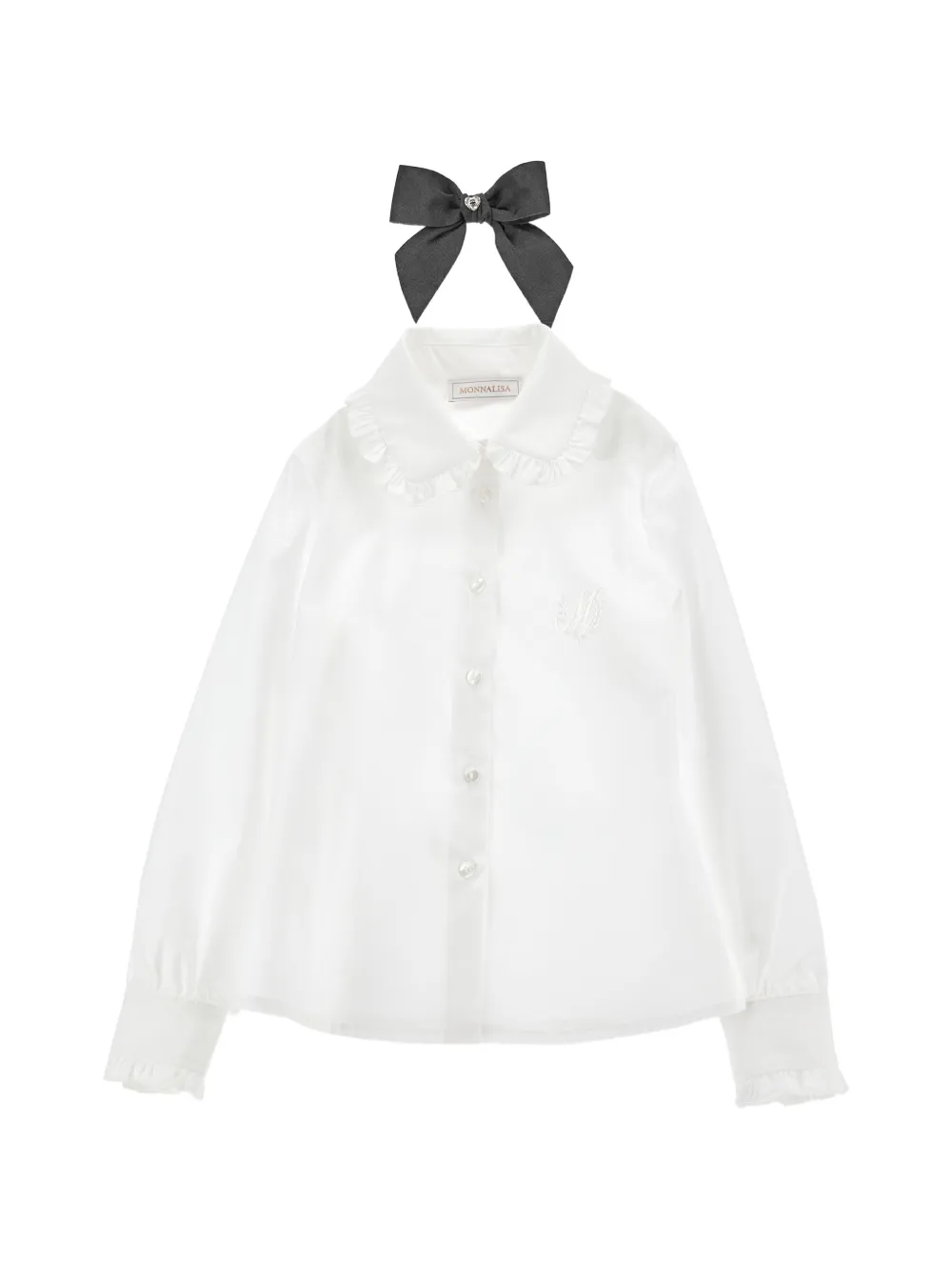 Monnalisa Blouse met ruchekraag en strikdetail Wit