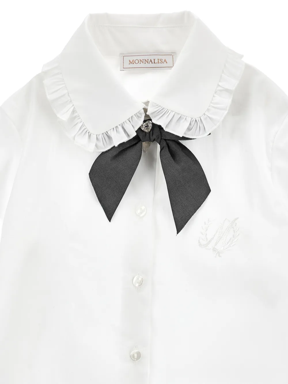Monnalisa Blouse met ruchekraag en strikdetail Wit