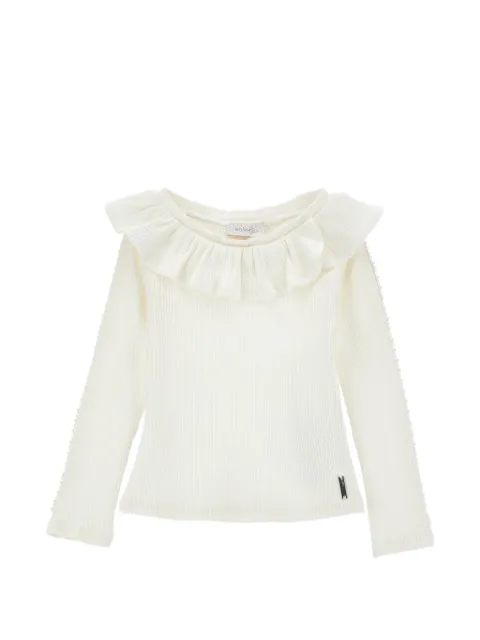 Monnalisa ruffled pearl-embellished T-shirt