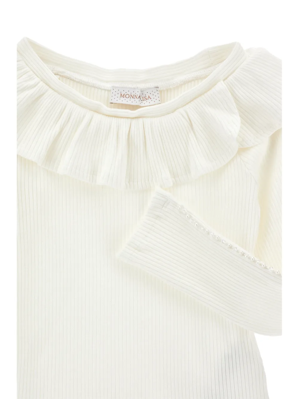 Monnalisa T-shirt verfraaid met parels en ruches Beige