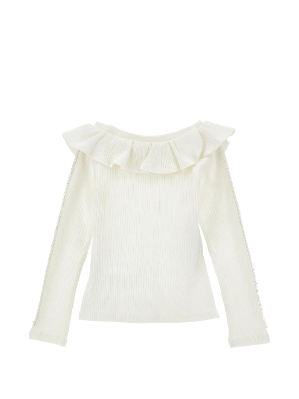 Monnalisa T-shirt verfraaid met parels en ruches Beige