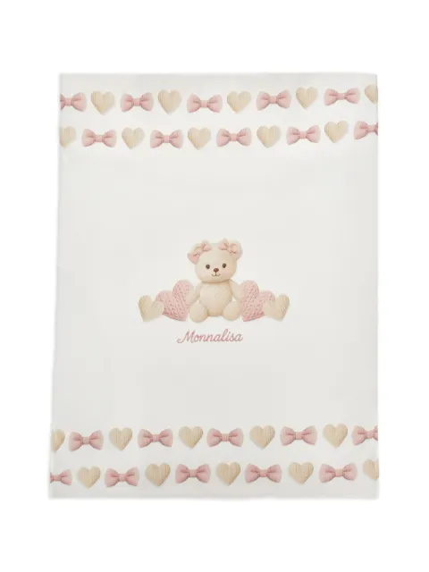 Monnalisa bear-print cable-knit blanket