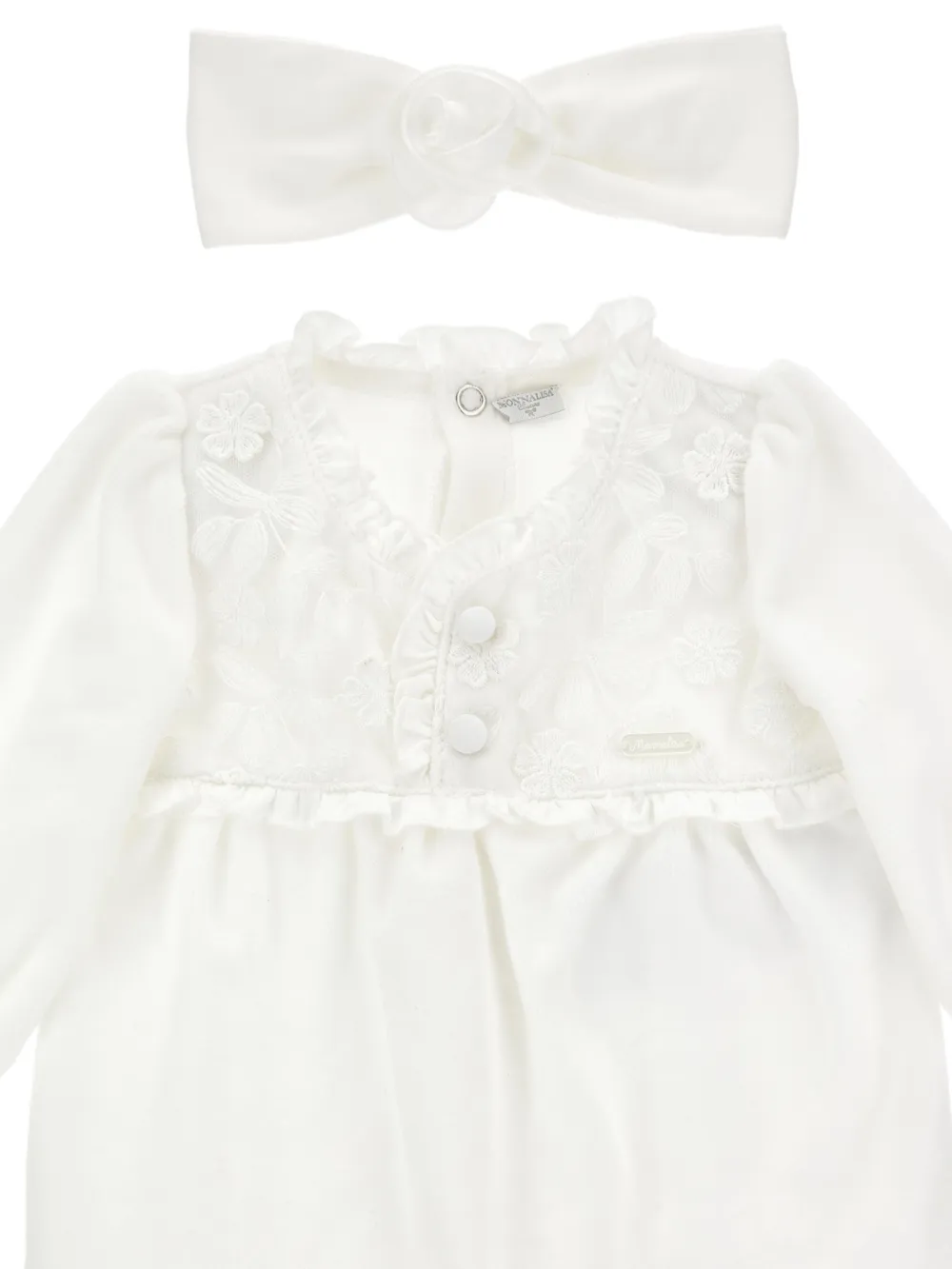 Monnalisa Babypakje met geborduurde bloemen en ruches Wit