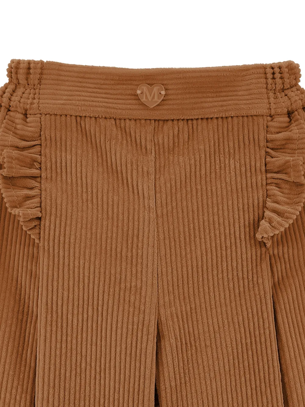 Monnalisa Ribfluwelen broek met ruches Bruin