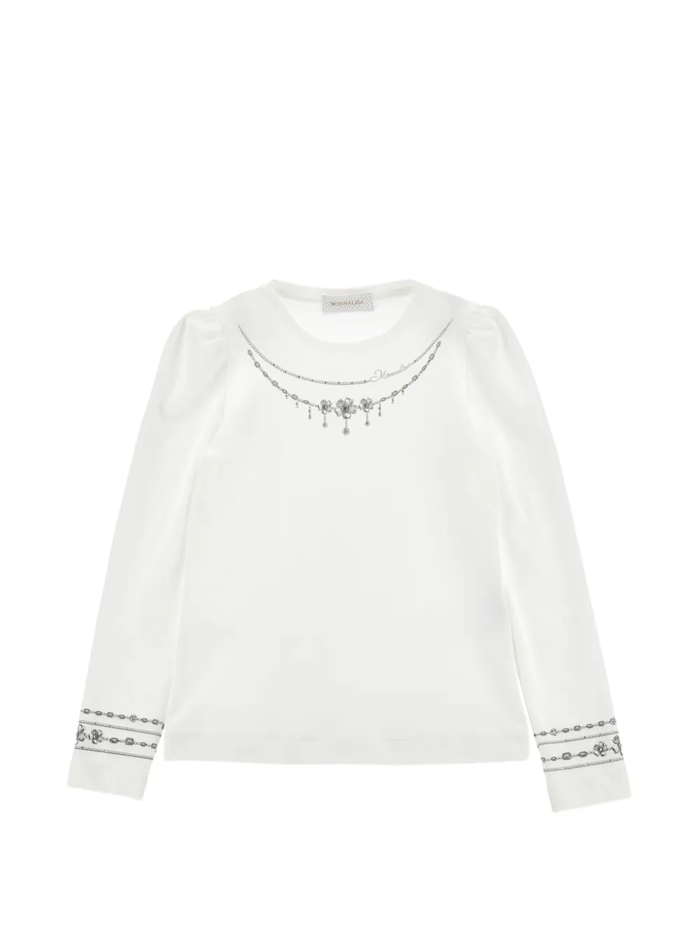 Monnalisa Top con strass e maniche a palloncino - Bianco