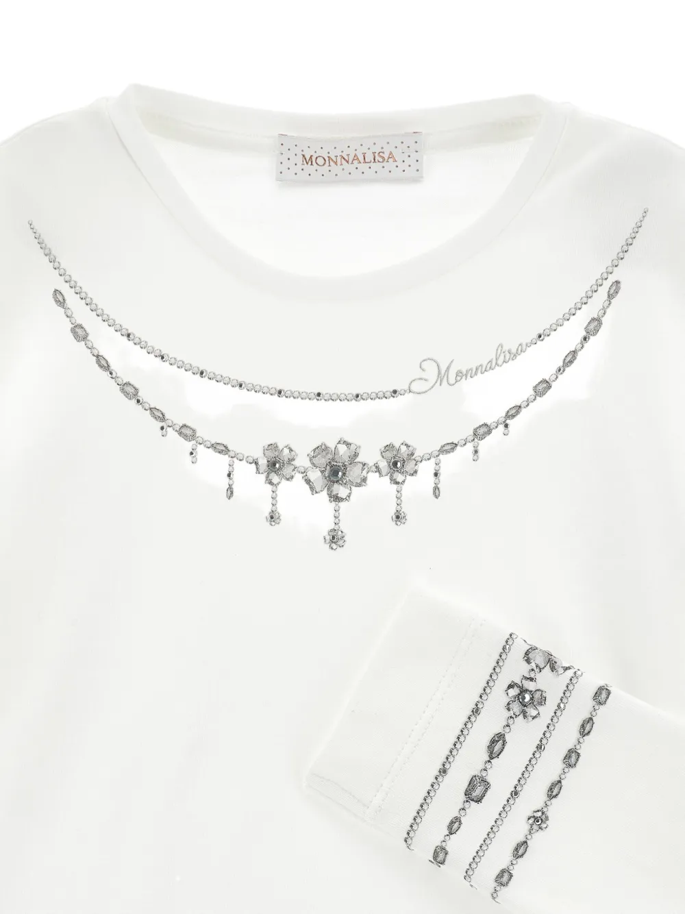 Monnalisa T-shirt met stras en pofmouwen Wit