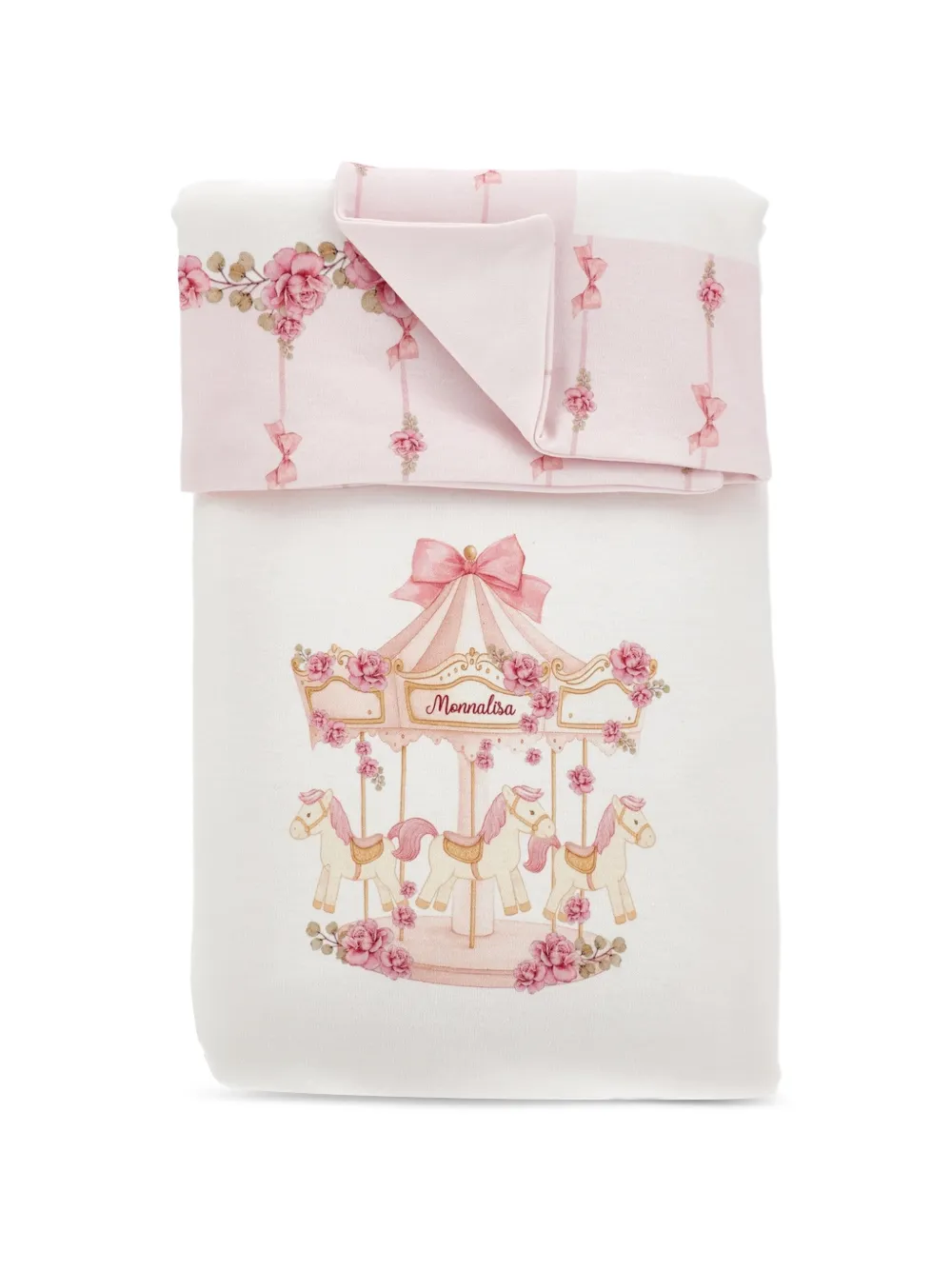 Monnalisa Deken met bloemenprint en carrouselprint Wit
