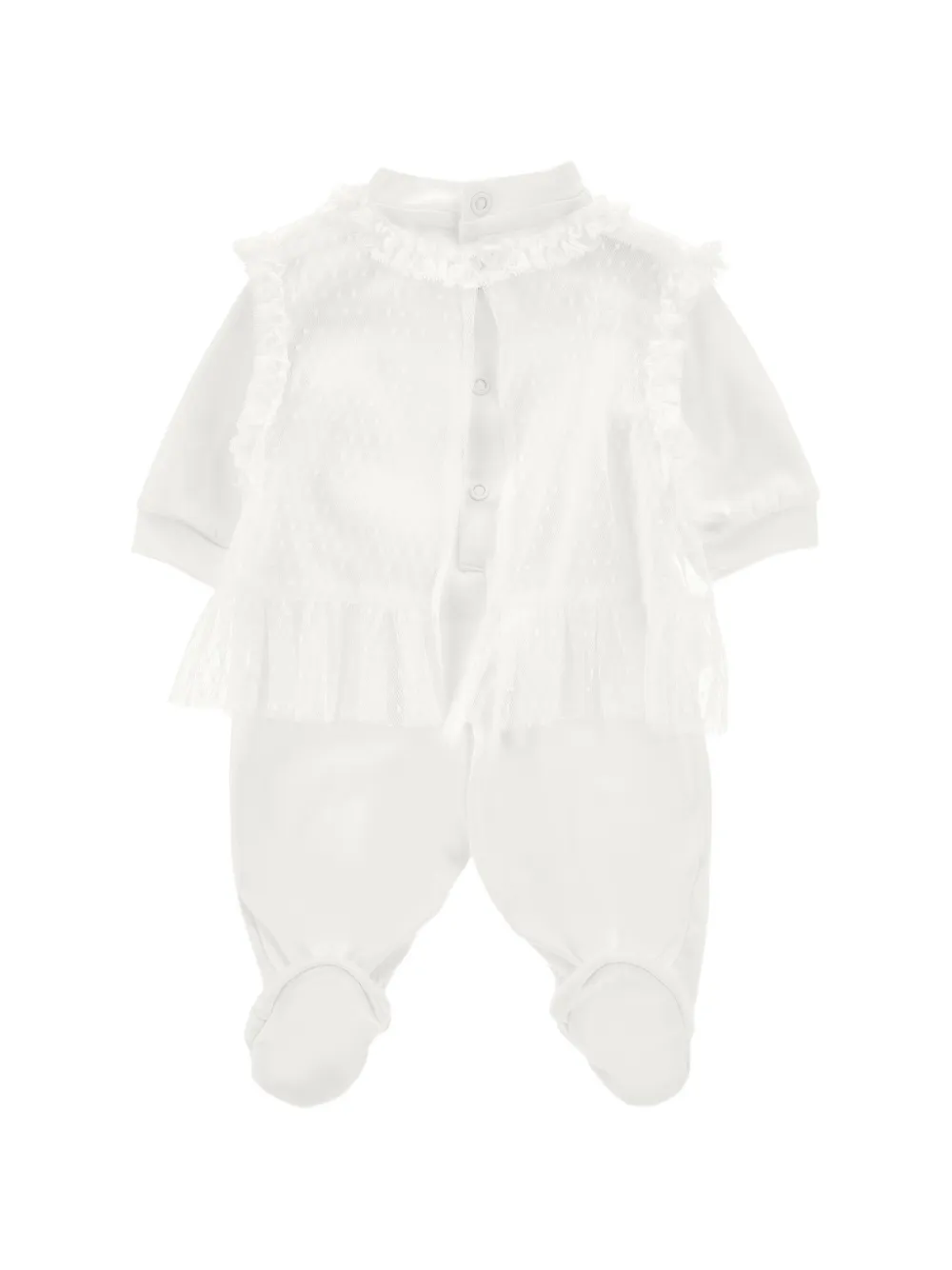 Monnalisa Babypakje met ruches en laag van kant Wit