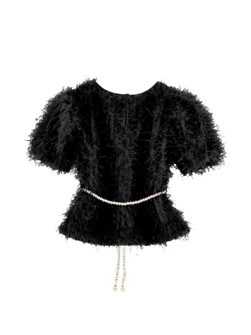 Monnalisa Top met imitatieparel en veren-effect Zwart
