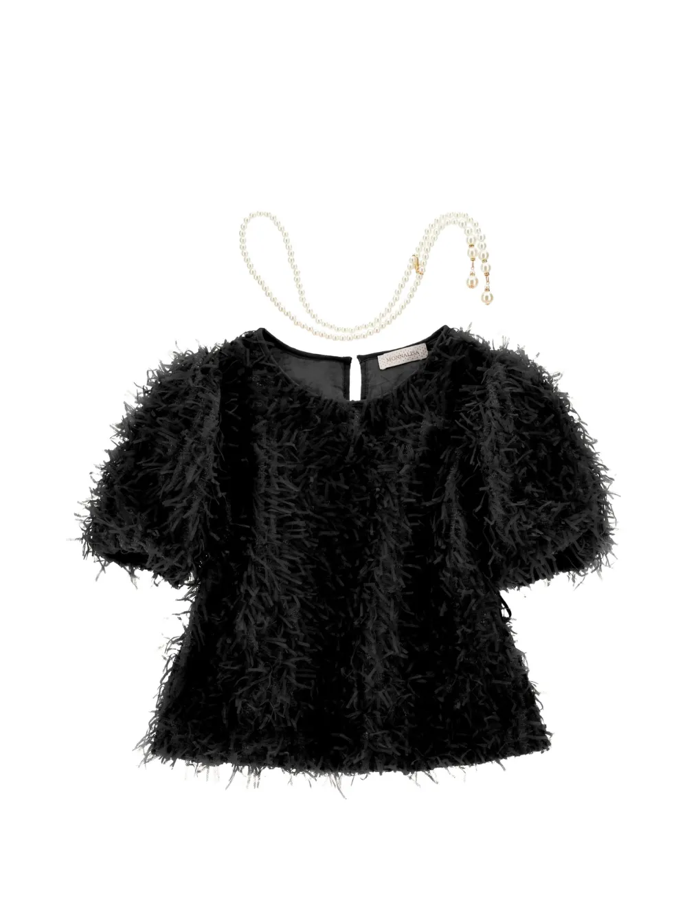 Monnalisa Top met imitatieparel en veren-effect Zwart