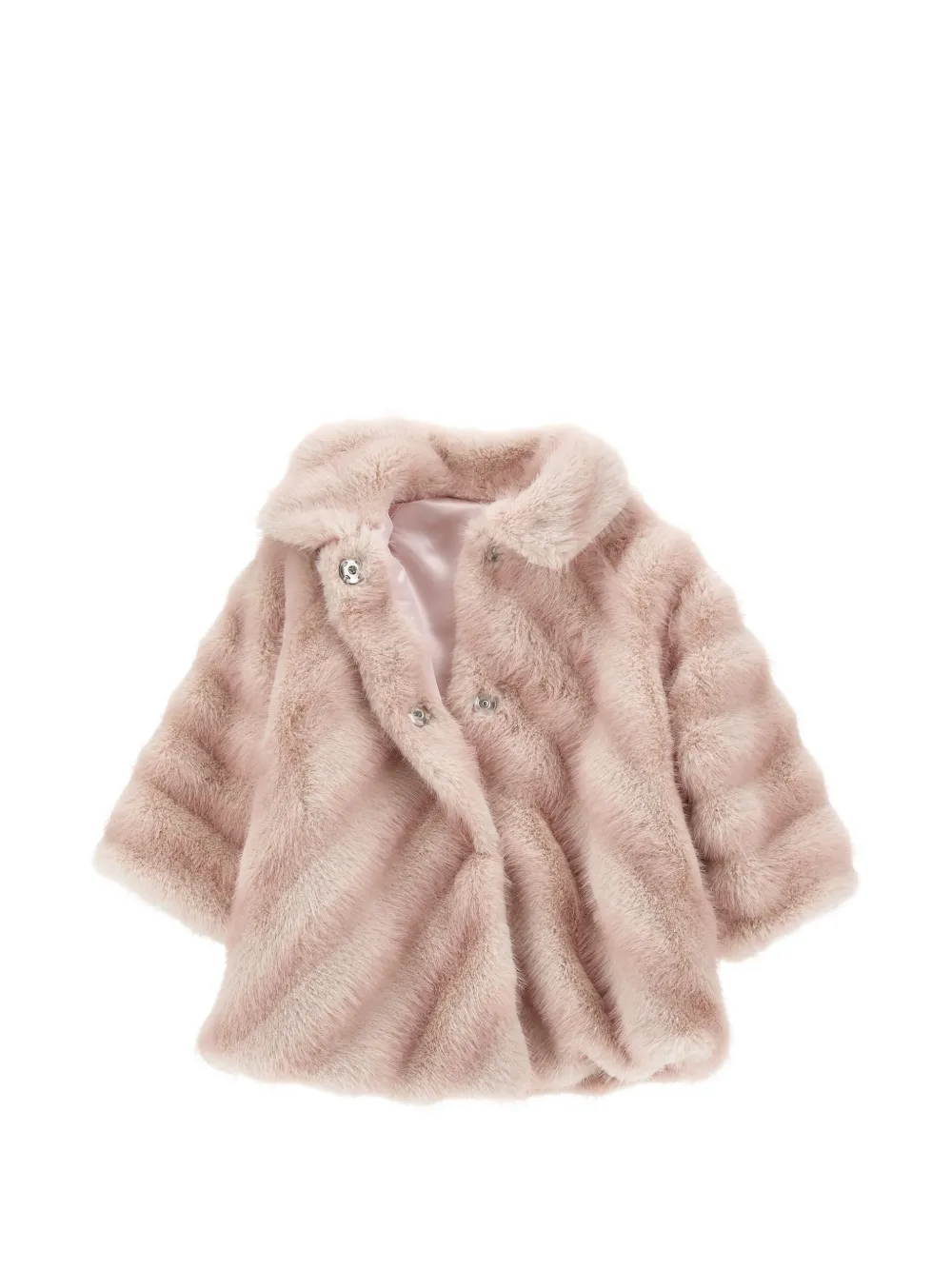 Monnalisa Jas van imitatiebont met chevron streep Roze