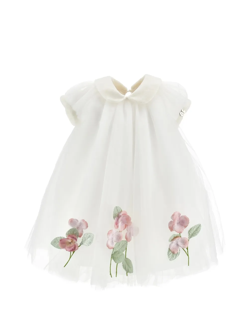 Monnalisa Abito in tulle con applicazione floreale - Bianco