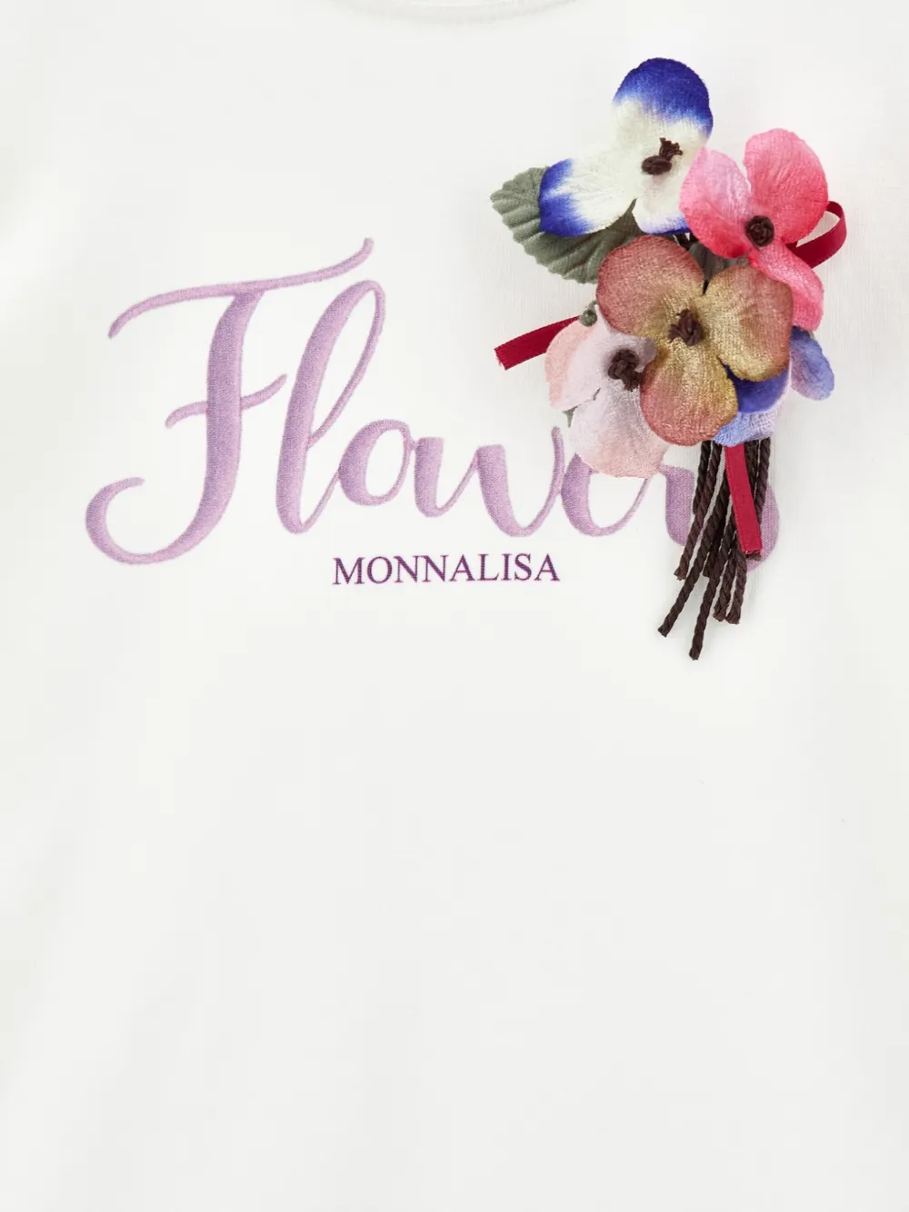 Monnalisa T-shirt met bloemenpatch Wit