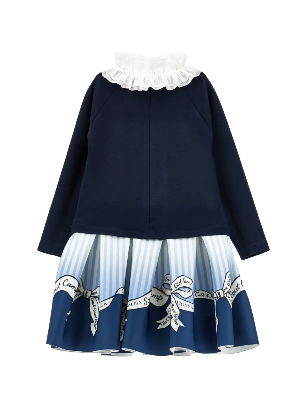 Monnalisa Jurk met ruchekraag en vlakken Blauw
